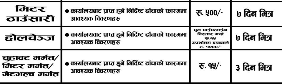 चुहावट मर्मत , गेटभल्भ मर्मत तथा अन्य